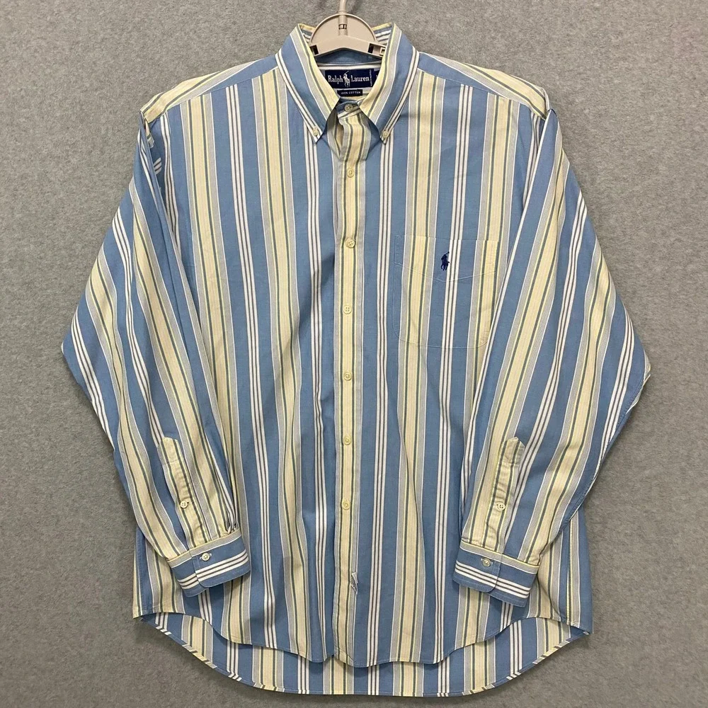 RALPH LAUREN‎ Men's Large Multicolor Striped 100% Cotton Long Sleeve Button Down